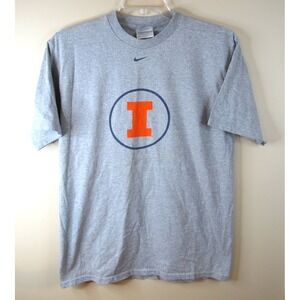 Vintage Nike Gray‎ Short Sleeve Center Swoosh Tee Shirt Illinois Men's Medium